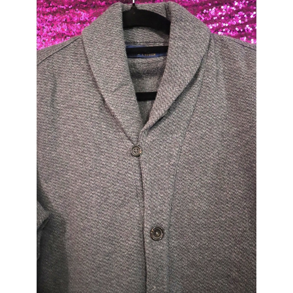 Grey Shawl Collar Cardigan Medium Polo Ralph Lauren Mens Textured Button Sweater